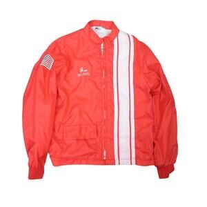 Vintage 70s Great Lakes Red White Stripe Nylon Windbreaker Jacket M
